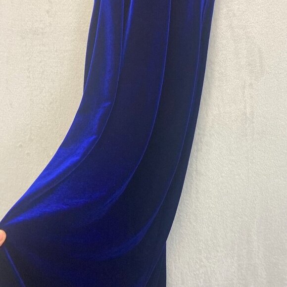 Vintage Niki Livas Blue Velvet Maxi Gown Dress Size 8 Lace Up Back Stretch Prom - Picture 11 of 16